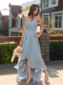 Pretty A-line V-Neck Pleated Asymmetrical Chiffon Bridesmaid Dress