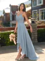 Pretty A-line V-Neck Pleated Asymmetrical Chiffon Bridesmaid Dress