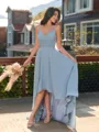 Pretty A-line V-Neck Pleated Asymmetrical Chiffon Bridesmaid Dress