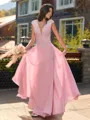 Unique A-line V-Neck Cap Sleeves Appliques Lace Floor-Length Chiffon Bridesmaid Dress