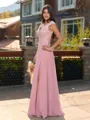 Unique A-line V-Neck Cap Sleeves Appliques Lace Floor-Length Chiffon Bridesmaid Dress