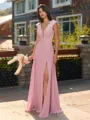 Unique A-line V-Neck Cap Sleeves Appliques Lace Floor-Length Chiffon Bridesmaid Dress