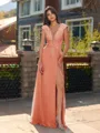 Unique A-line V-Neck Cap Sleeves Appliques Lace Floor-Length Chiffon Bridesmaid Dress