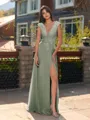 Unique A-line V-Neck Cap Sleeves Appliques Lace Floor-Length Chiffon Bridesmaid Dress