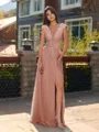 Unique A-line V-Neck Cap Sleeves Appliques Lace Floor-Length Chiffon Bridesmaid Dress