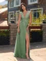 Unique A-line V-Neck Cap Sleeves Appliques Lace Floor-Length Chiffon Bridesmaid Dress