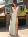 Unique A-line V-Neck Cap Sleeves Appliques Lace Floor-Length Chiffon Bridesmaid Dress