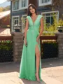 Unique A-line V-Neck Cap Sleeves Appliques Lace Floor-Length Chiffon Bridesmaid Dress