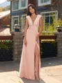 Unique A-line V-Neck Cap Sleeves Appliques Lace Floor-Length Chiffon Bridesmaid Dress