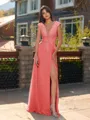 Unique A-line V-Neck Cap Sleeves Appliques Lace Floor-Length Chiffon Bridesmaid Dress