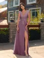 Unique A-line V-Neck Cap Sleeves Appliques Lace Floor-Length Chiffon Bridesmaid Dress