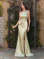 Classy Sheath One-Shoulder Pleated Floor-Length Silk Like Satin Bridesmaid Dress