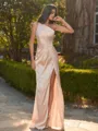 Glamorous Sheath One-Shoulder Pleated Floor-Length Silk like Satin Bridesmaid Dress