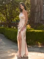Glamorous Sheath One-Shoulder Pleated Floor-Length Silk like Satin Bridesmaid Dress