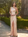 Glamorous Sheath One-Shoulder Pleated Floor-Length Silk like Satin Bridesmaid Dress