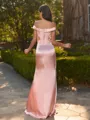 Hermosos Sheath Off-the-Shoulder Pleated Floor-Length Silk like Satin Bridesmaid Dress
