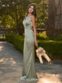 Perfect Sheath V-Neck Pleated Floor-Length Silk like Satin Bridesmaid Dress