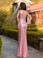 Trendy Sheath V-Neck Pleated Floor-Length Sequins Bridesmaid Dress