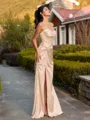 Fashion Sheath Spaghetti Straps Pleated Floor-Length Silk like Satin Corset Bridesmaid Dress