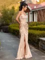 Fashion Sheath Spaghetti Straps Pleated Floor-Length Silk like Satin Corset Bridesmaid Dress