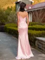 Unique Sheath V-Neck Pleated Floor-Length Silk like Satin Bridesmaid Dress