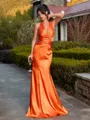 Pretty Sheath V-Neck Pleated Floor-Length Silk like Satin Bridesmaid Dress