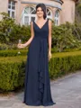 Charming A-line V-Neck Ruffles Floor-Length Chiffon Bridesmaid Dress