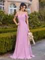 Hot A-line Cold Shoulder Pleated Floor-Length Chiffon Bridesmaid Dress