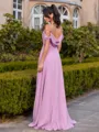 Hot A-line Cold Shoulder Pleated Floor-Length Chiffon Bridesmaid Dress