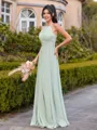 Delicate A-line Halter Pleated Floor-Length Chiffon Bridesmaid Dress