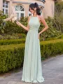 Delicate A-line Halter Pleated Floor-Length Chiffon Bridesmaid Dress