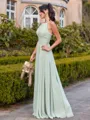 Delicate A-line Halter Pleated Floor-Length Chiffon Bridesmaid Dress