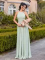 Delicate A-line Halter Pleated Floor-Length Chiffon Bridesmaid Dress