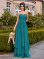 Glamorous A-line Sweetheart Pleated Floor-Length Chiffon Convertible Bridesmaid Dress