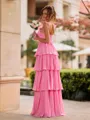Fashion A-line Straps Cascading Ruffles Floor-Length Chiffon Bridesmaid Dress