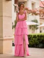Fashion A-line Straps Cascading Ruffles Floor-Length Chiffon Bridesmaid Dress