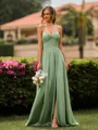 Glam A-line V-Neck Pleated Floor-Length Chiffon Bridesmaid Dress