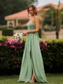 Glam A-line V-Neck Pleated Floor-Length Chiffon Bridesmaid Dress