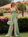 Glam A-line V-Neck Pleated Floor-Length Chiffon Bridesmaid Dress