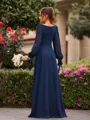 Charming A-line Scoop Long Sleeves Sash/Ribbon/Belt Floor-Length Chiffon Bridesmaid Dress