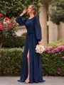 Charming A-line Scoop Long Sleeves Sash/Ribbon/Belt Floor-Length Chiffon Bridesmaid Dress