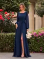 Charming A-line Scoop Long Sleeves Sash/Ribbon/Belt Floor-Length Chiffon Bridesmaid Dress