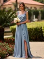 Hot A-line Straps Ruffles Floor-Length Chiffon Bridesmaid Dress