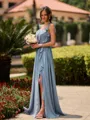 Hot A-line Straps Ruffles Floor-Length Chiffon Bridesmaid Dress