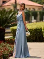 Hot A-line Straps Ruffles Floor-Length Chiffon Bridesmaid Dress
