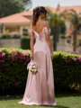Delicate A-line Cold Shoulder Pleated Floor-Length Silk like Satin Bridesmaid Dress