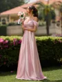 Delicate A-line Cold Shoulder Pleated Floor-Length Silk like Satin Bridesmaid Dress