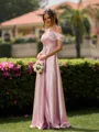 Delicate A-line Cold Shoulder Pleated Floor-Length Silk like Satin Bridesmaid Dress