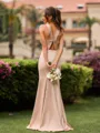 Glamorous Sheath Halter Pleated Floor-Length Charmeuse Bridesmaid Dress