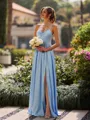 Elegant A-line V-Neck Pleated Floor-Length Charmeuse Bridesmaid Dress